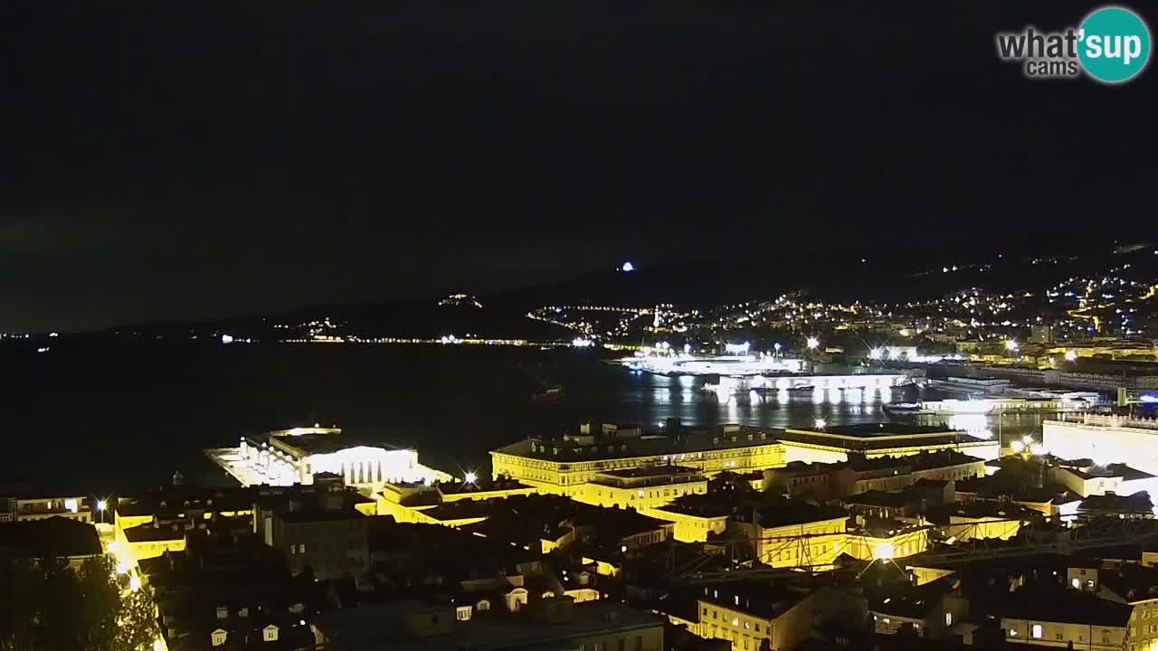 Web kamera Trst uživo – Panorama grada, zaljeva, pomorske postaje i dvorca Miramare