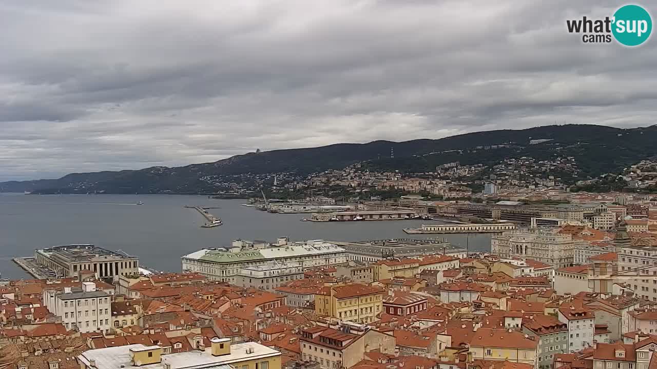 Web kamera Trst uživo – Panorama grada, zaljeva, pomorske postaje i dvorca Miramare