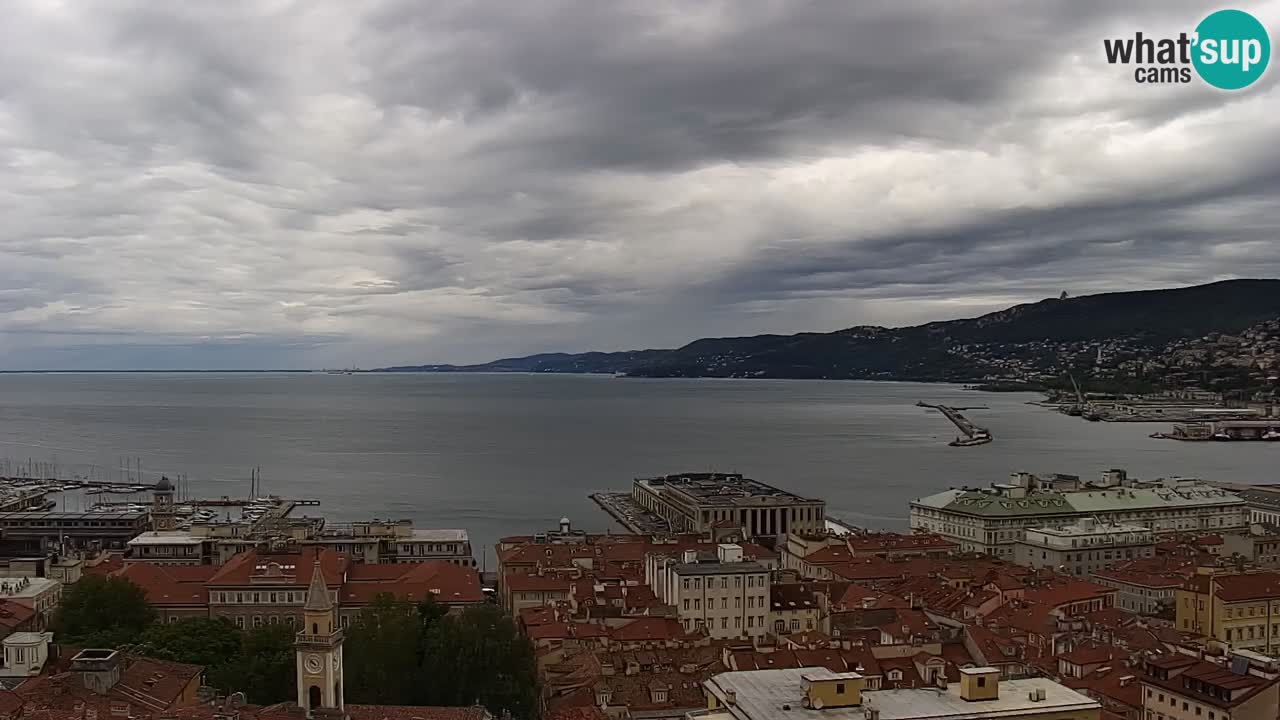 Web kamera Trst uživo – Panorama grada, zaljeva, pomorske postaje i dvorca Miramare