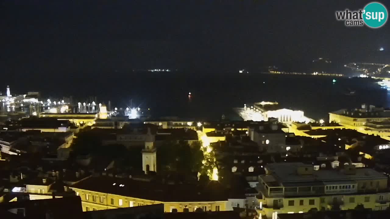 Spletna kamera v živo Trst – Panorama mesta, zaliva, pomorske postaje in gradu Miramar
