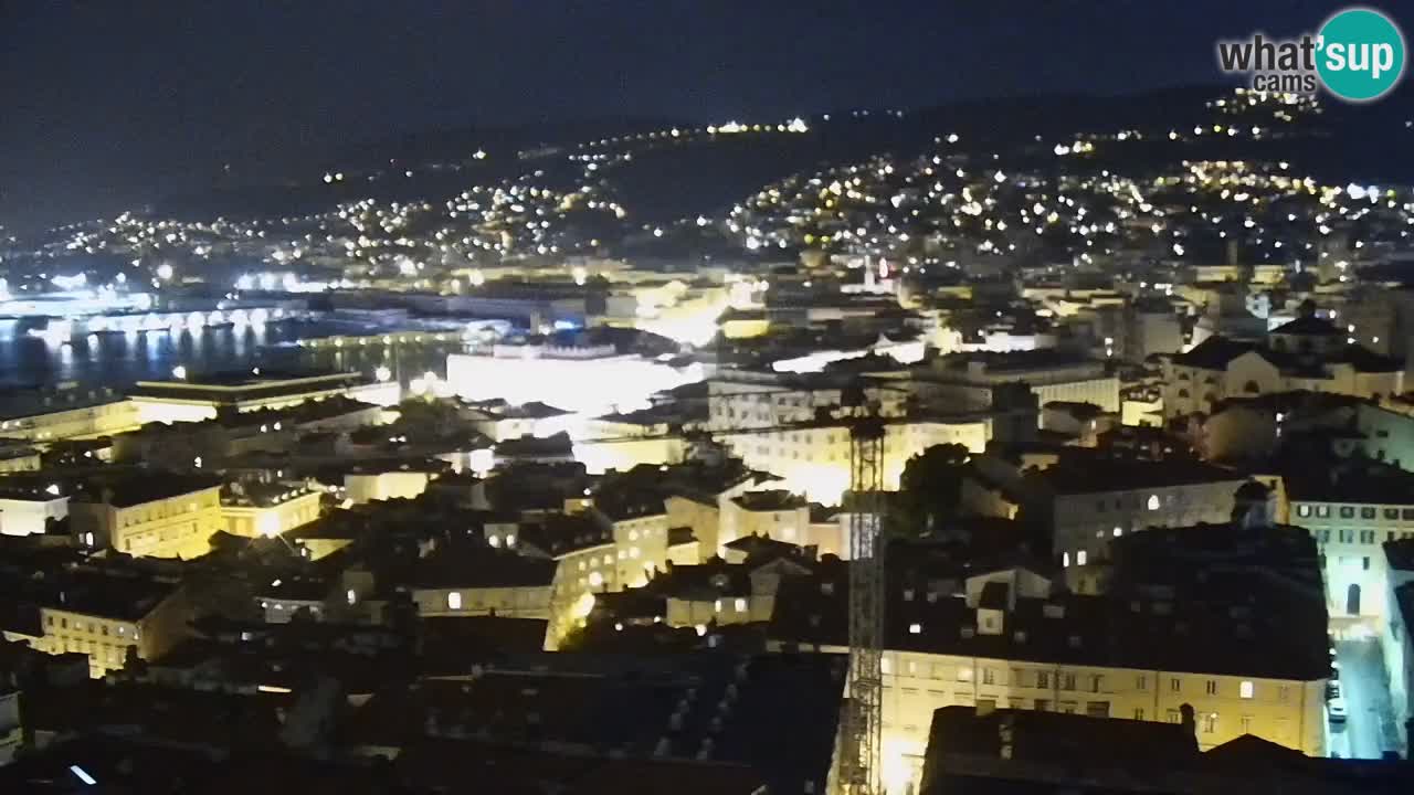 Spletna kamera v živo Trst – Panorama mesta, zaliva, pomorske postaje in gradu Miramar