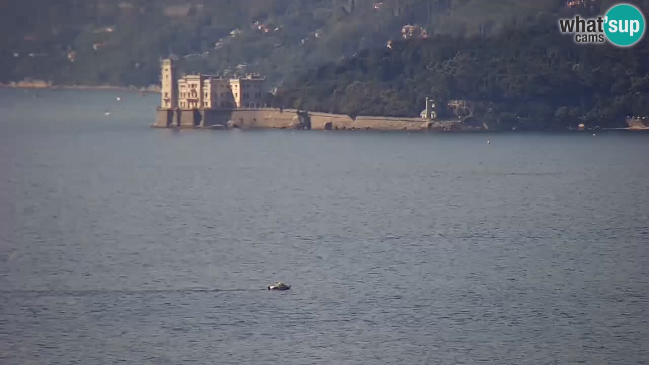 Spletna kamera v živo Trst – Panorama mesta, zaliva, pomorske postaje in gradu Miramar
