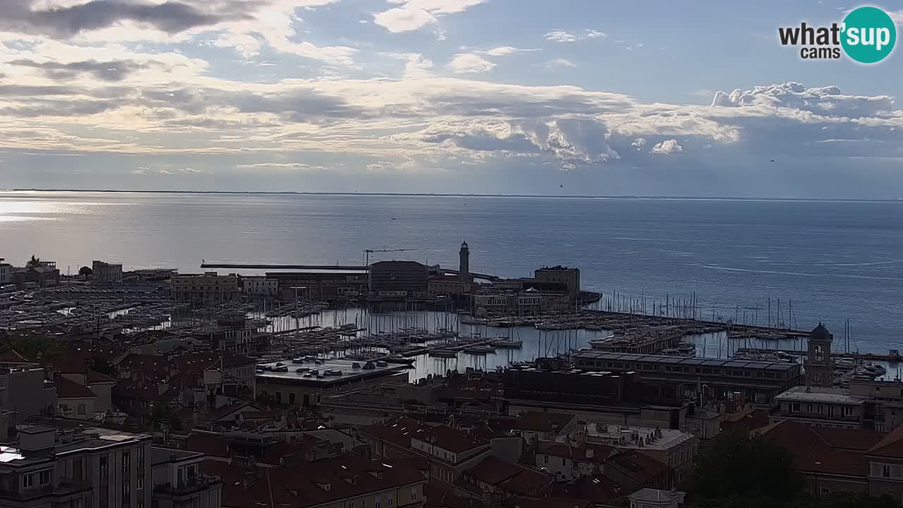 Spletna kamera v živo Trst – Panorama mesta, zaliva, pomorske postaje in gradu Miramar