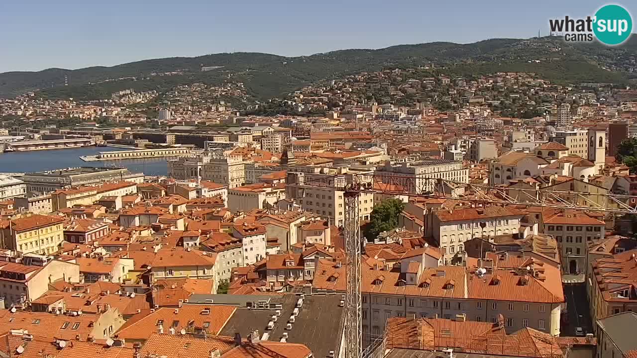 Spletna kamera v živo Trst – Panorama mesta, zaliva, pomorske postaje in gradu Miramar