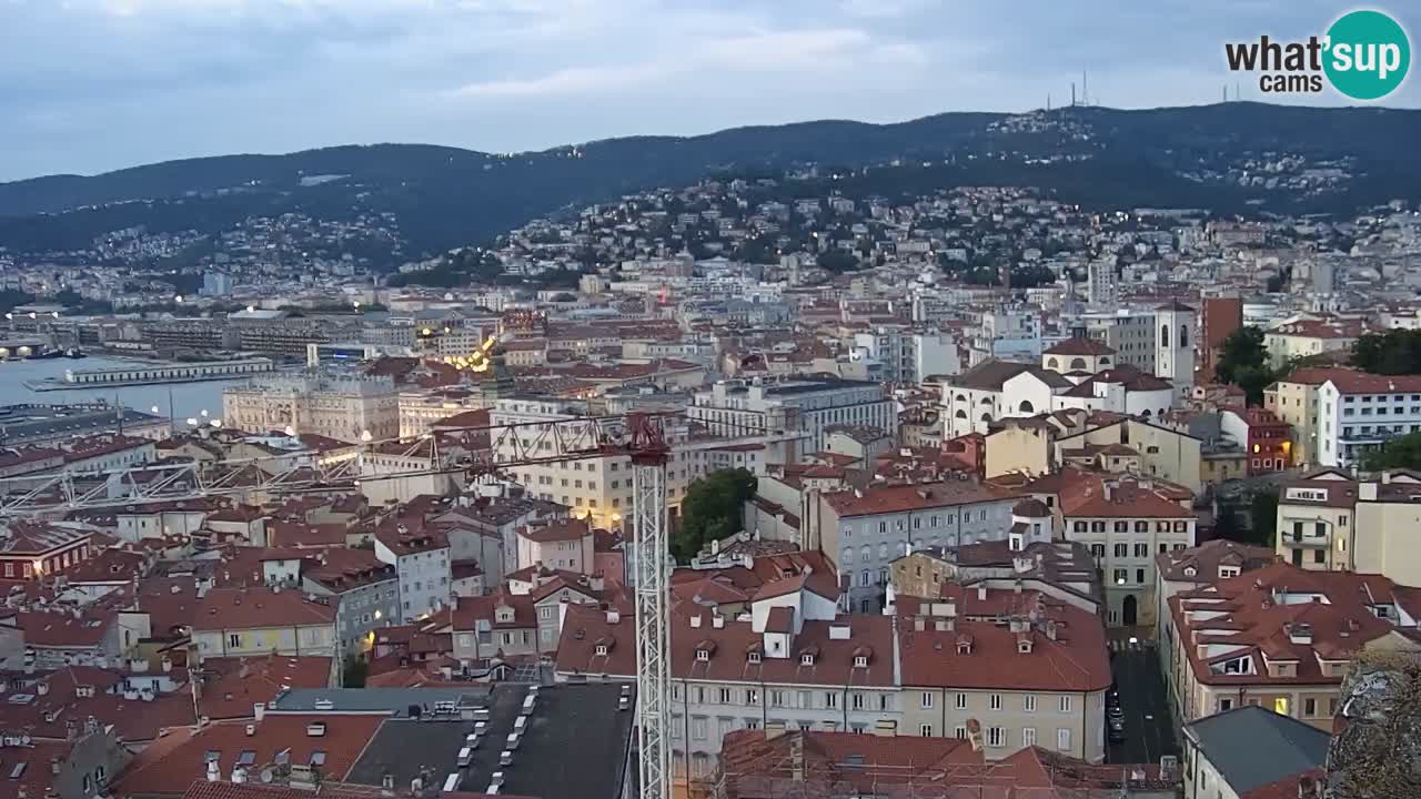 Spletna kamera v živo Trst – Panorama mesta, zaliva, pomorske postaje in gradu Miramar