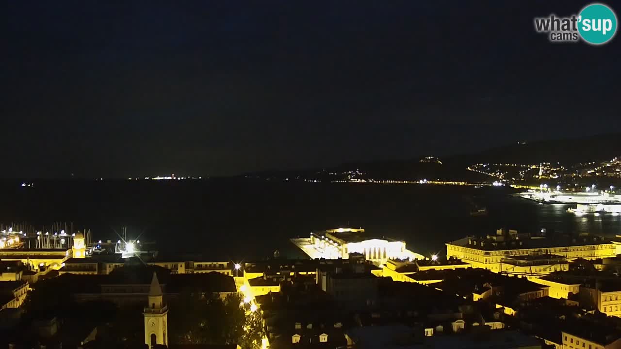 Web kamera Trst uživo – Panorama grada, zaljeva, pomorske postaje i dvorca Miramare