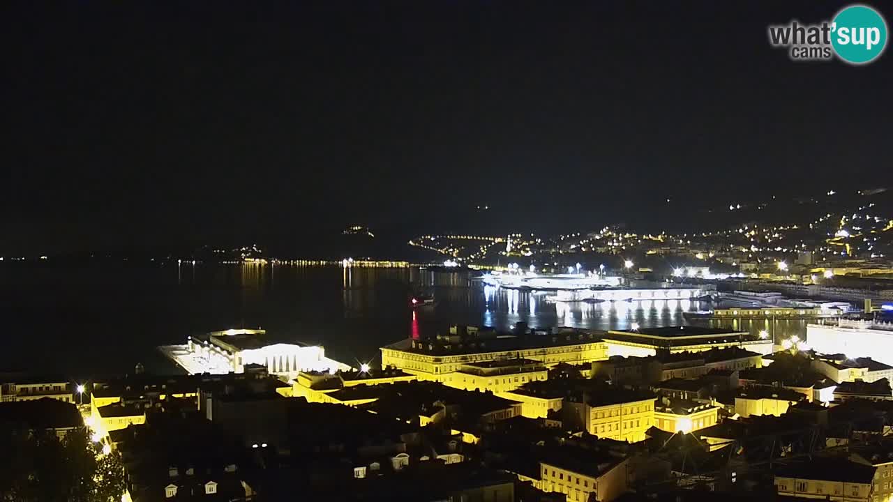 Spletna kamera v živo Trst – Panorama mesta, zaliva, pomorske postaje in gradu Miramar