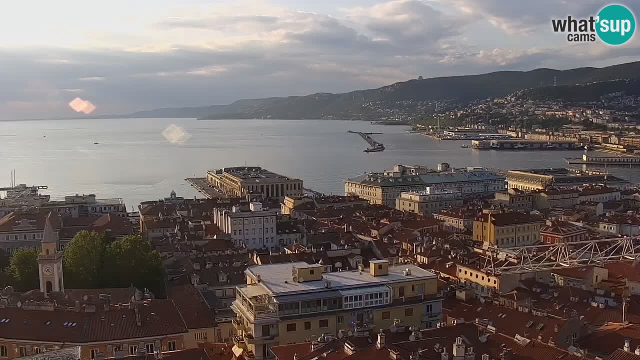 Spletna kamera v živo Trst – Panorama mesta, zaliva, pomorske postaje in gradu Miramar