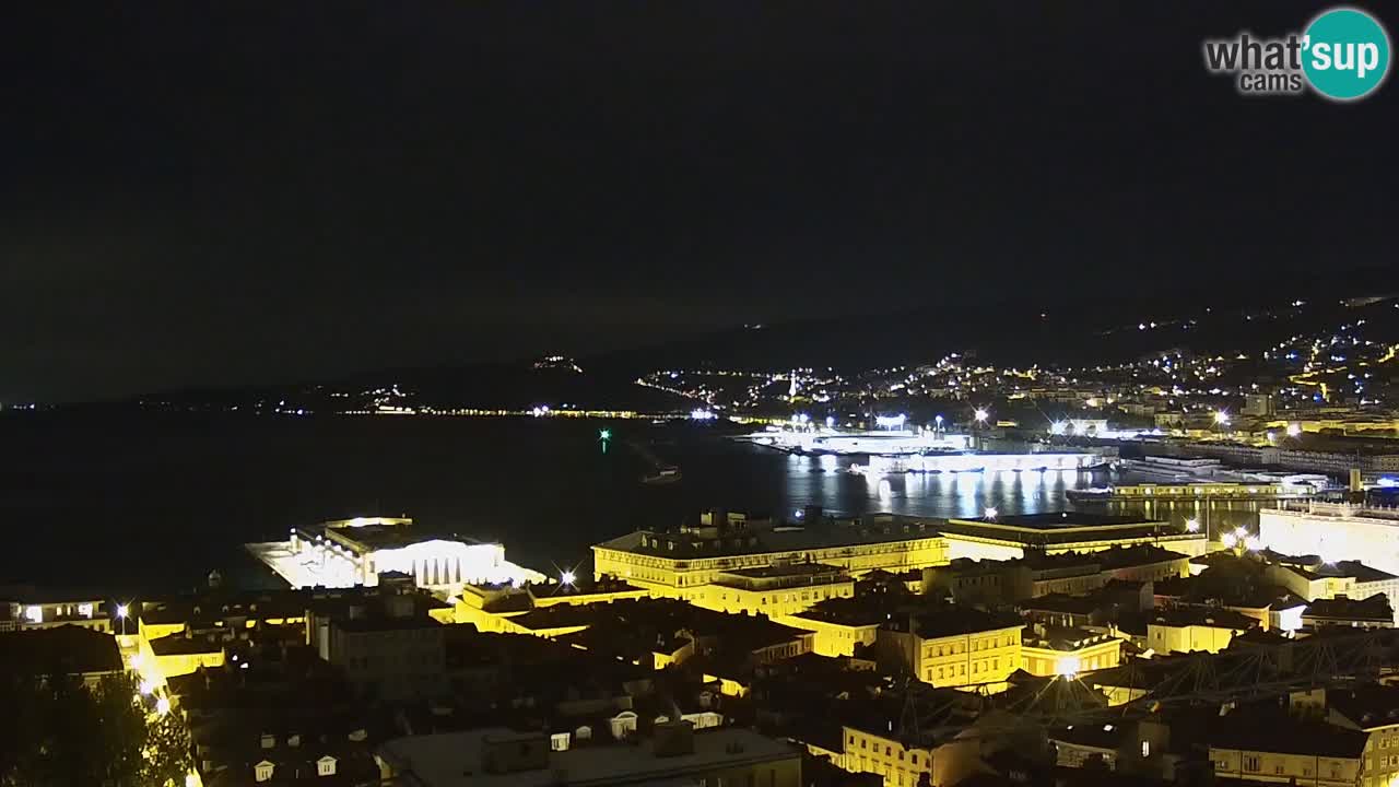 Web kamera Trst uživo – Panorama grada, zaljeva, pomorske postaje i dvorca Miramare