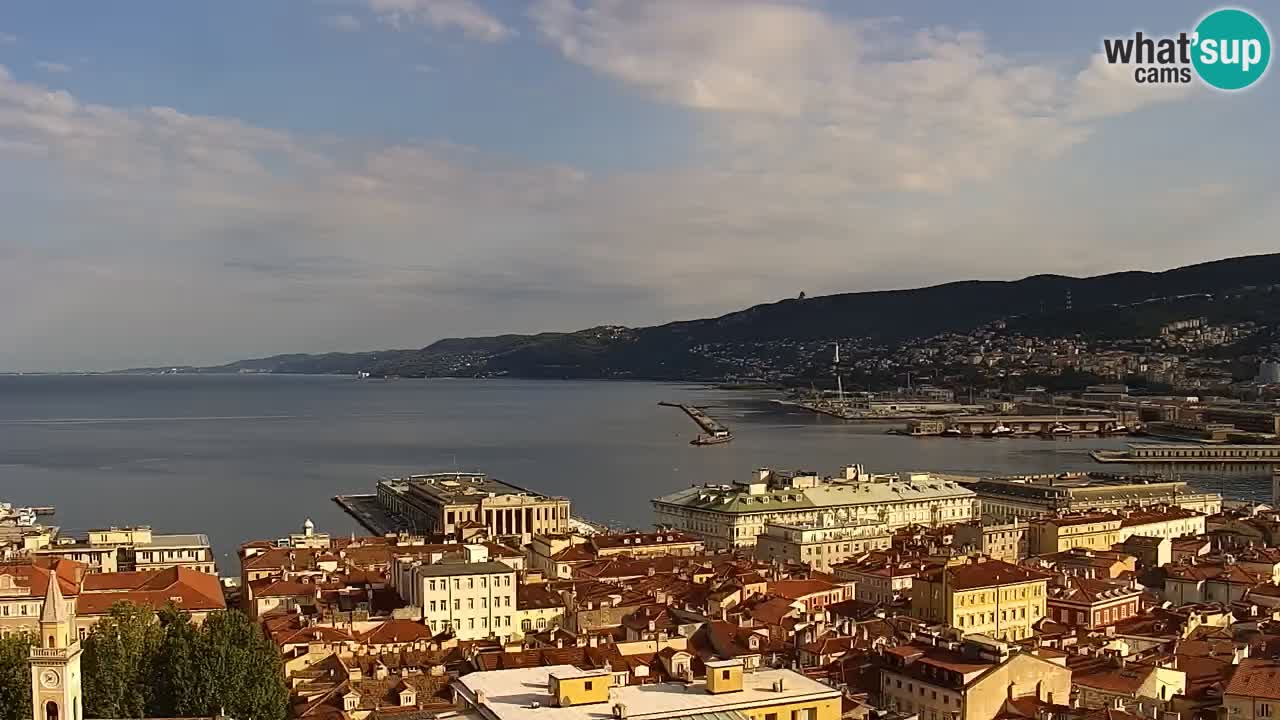 Spletna kamera v živo Trst – Panorama mesta, zaliva, pomorske postaje in gradu Miramar
