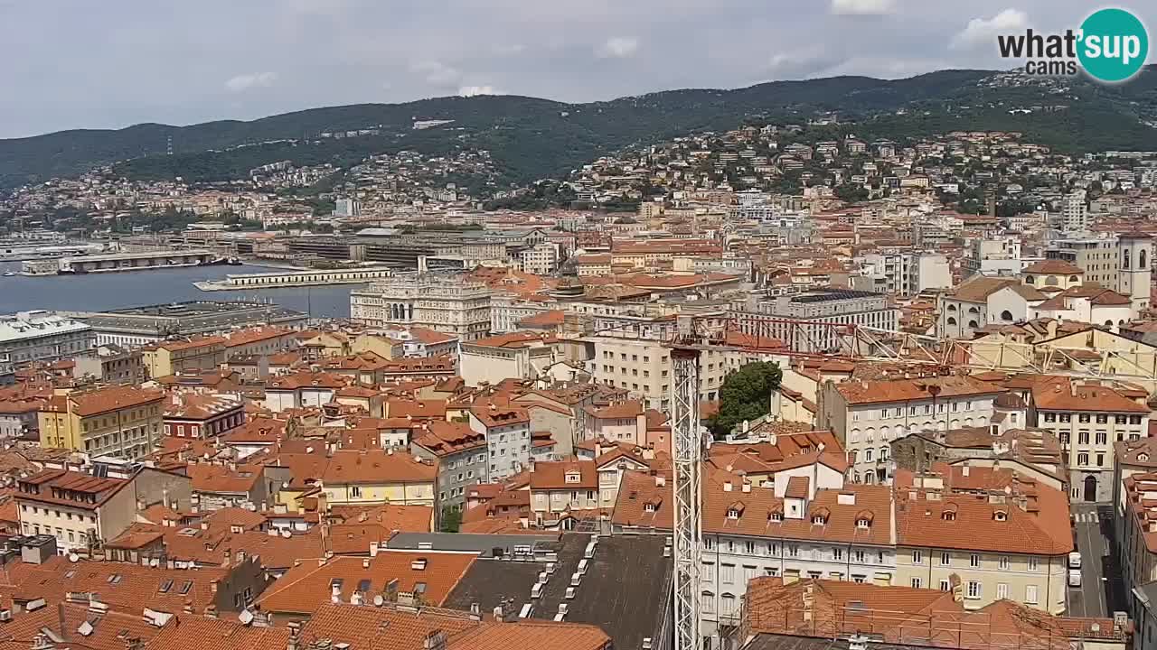 Spletna kamera v živo Trst – Panorama mesta, zaliva, pomorske postaje in gradu Miramar