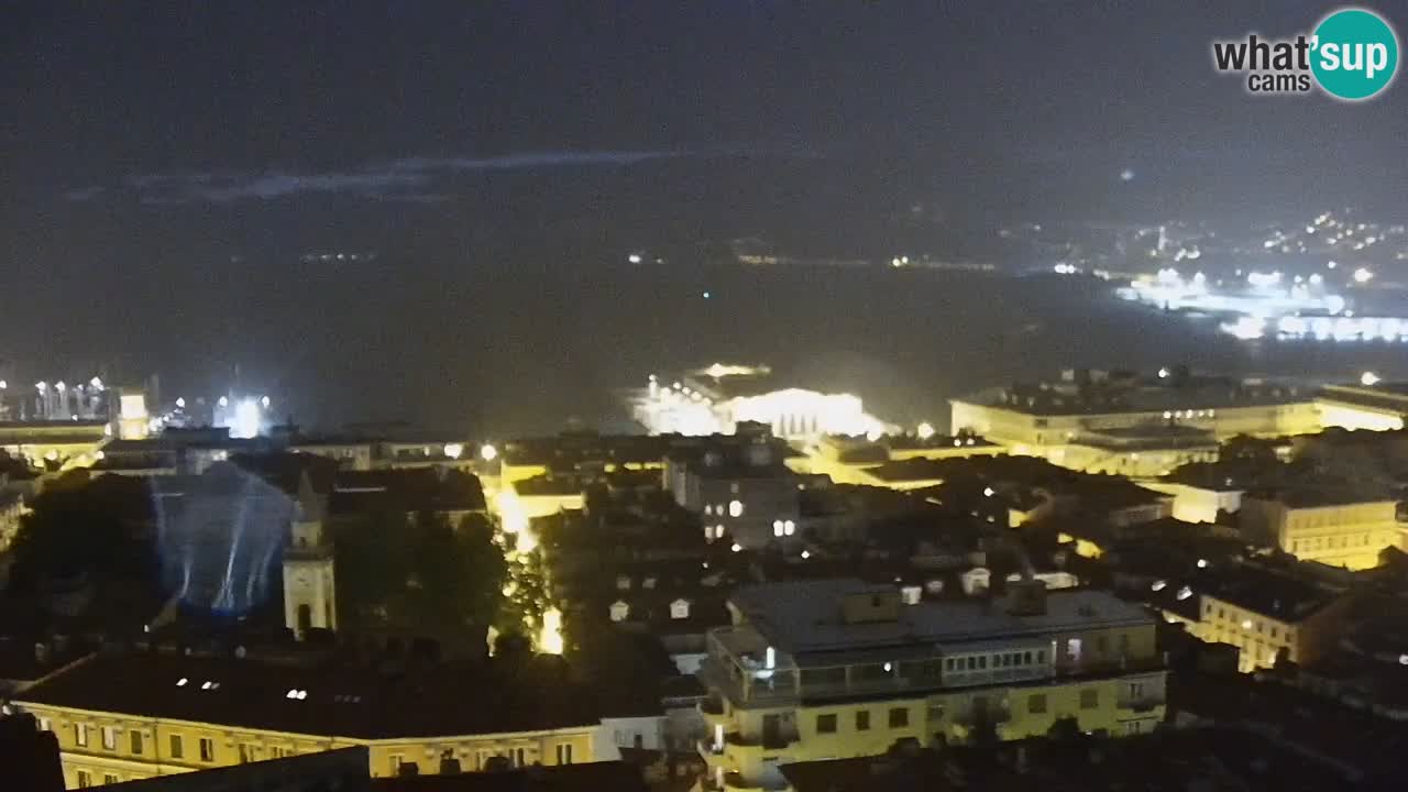 Spletna kamera v živo Trst – Panorama mesta, zaliva, pomorske postaje in gradu Miramar