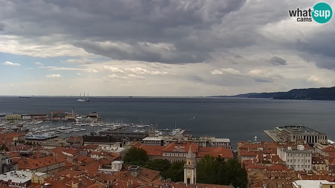 Web kamera Trst uživo – Panorama grada, zaljeva, pomorske postaje i dvorca Miramare