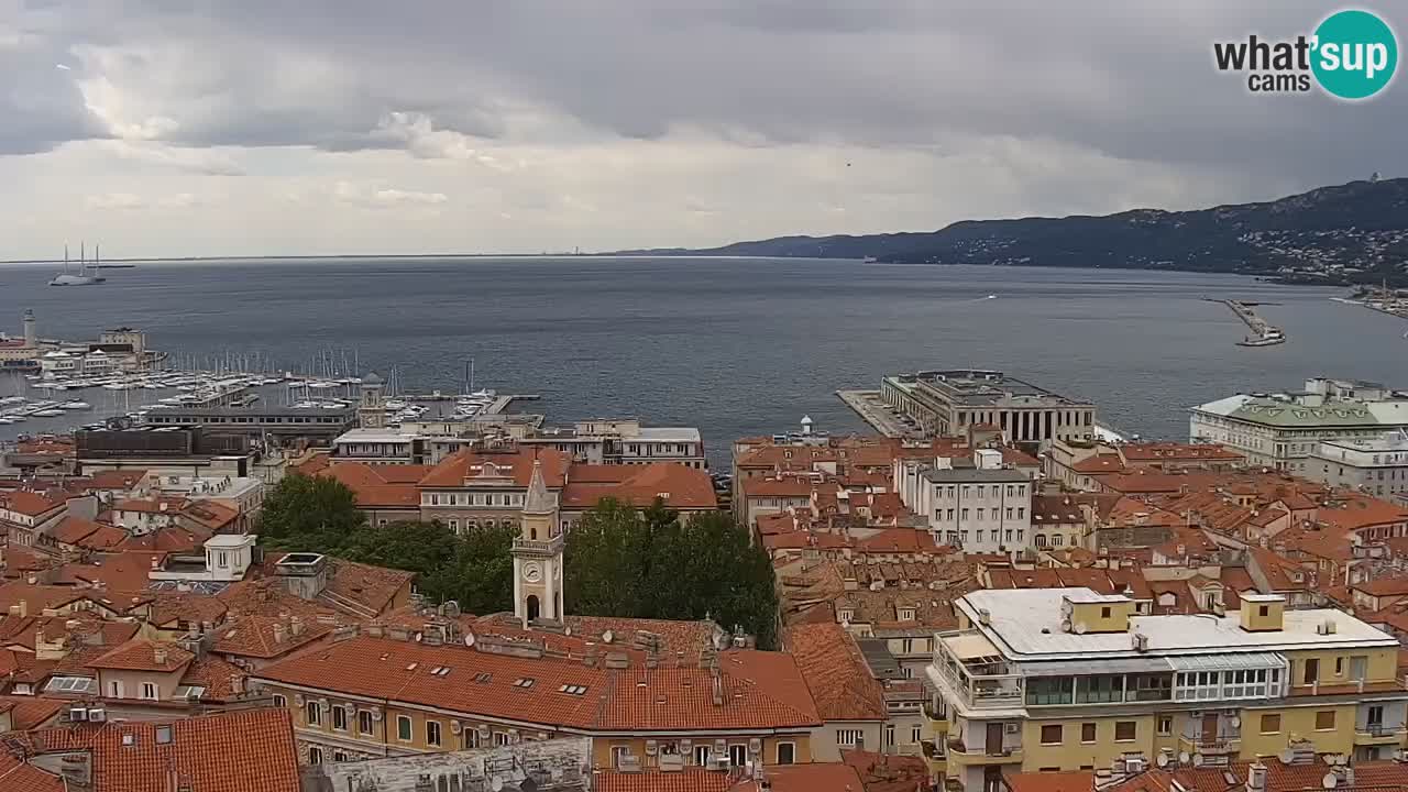 Web kamera Trst uživo – Panorama grada, zaljeva, pomorske postaje i dvorca Miramare