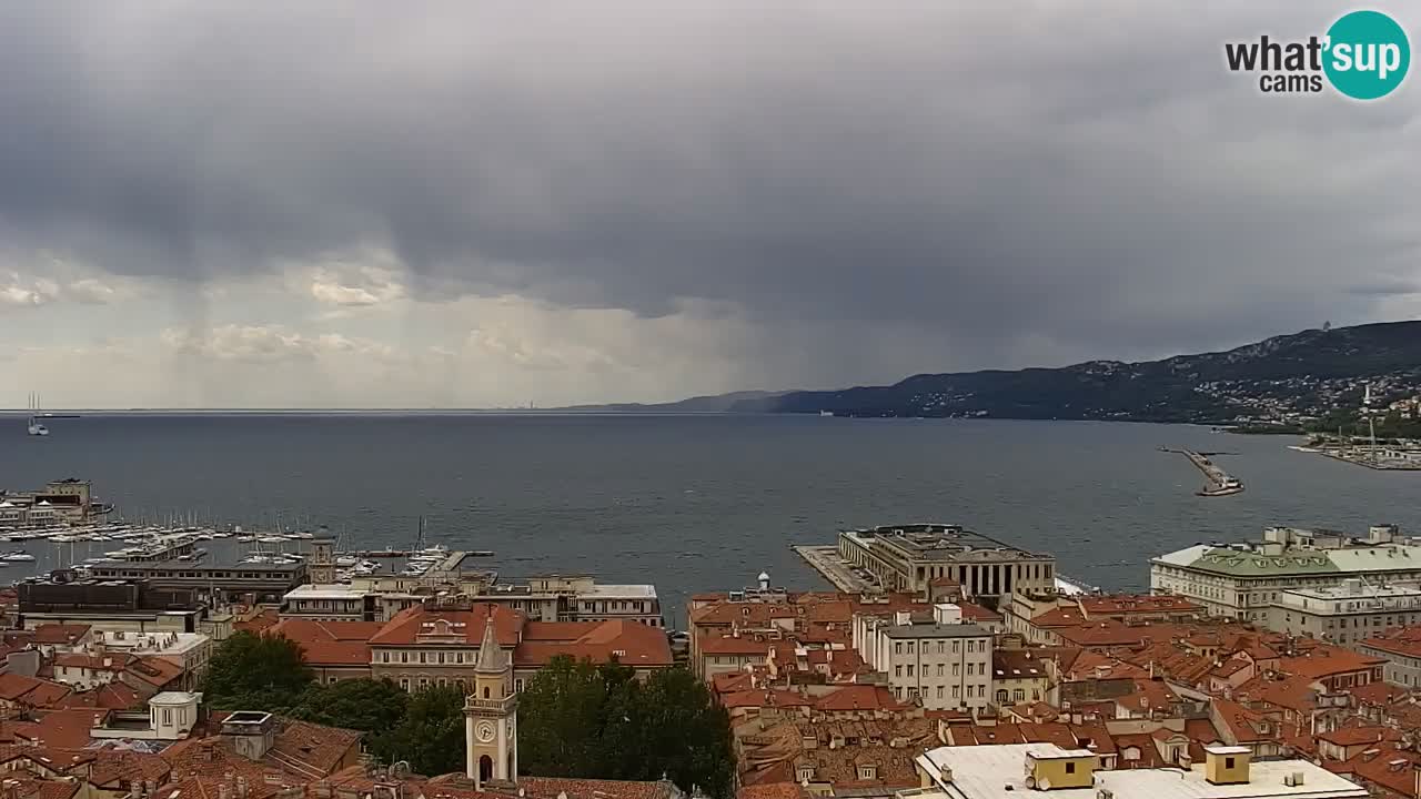 Web kamera Trst uživo – Panorama grada, zaljeva, pomorske postaje i dvorca Miramare