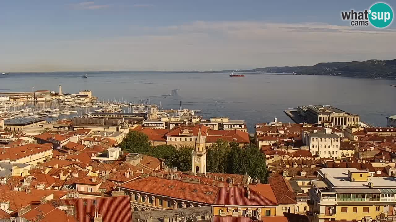 Web kamera Trst uživo – Panorama grada, zaljeva, pomorske postaje i dvorca Miramare