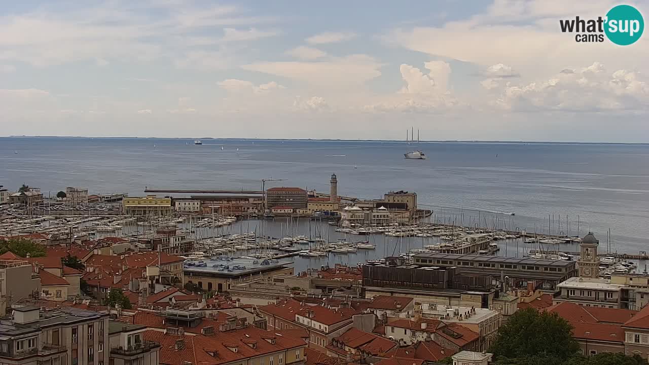 Web kamera Trst uživo – Panorama grada, zaljeva, pomorske postaje i dvorca Miramare