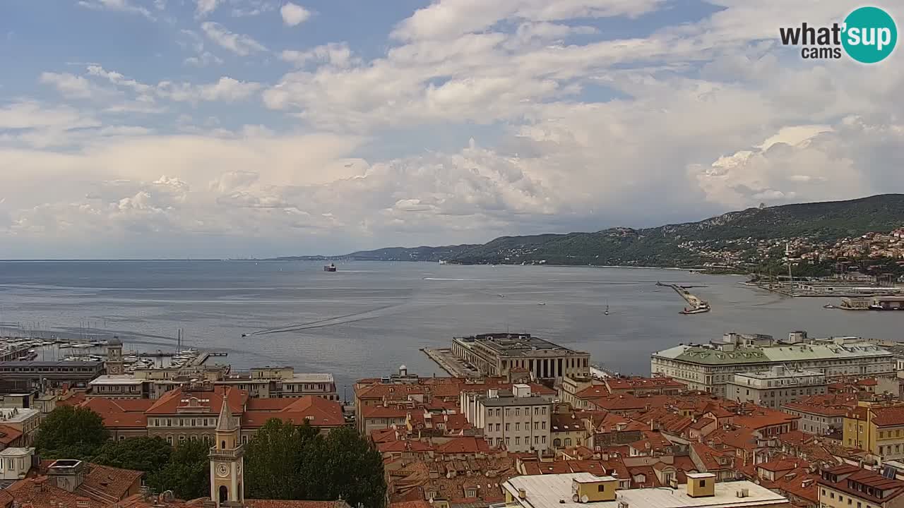 Web kamera Trst uživo – Panorama grada, zaljeva, pomorske postaje i dvorca Miramare