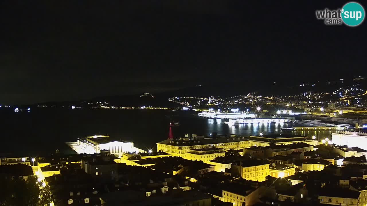 Web kamera Trst uživo – Panorama grada, zaljeva, pomorske postaje i dvorca Miramare