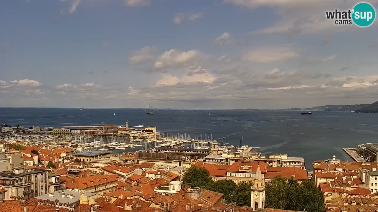 Web kamera Trst uživo – Panorama grada, zaljeva, pomorske postaje i dvorca Miramare