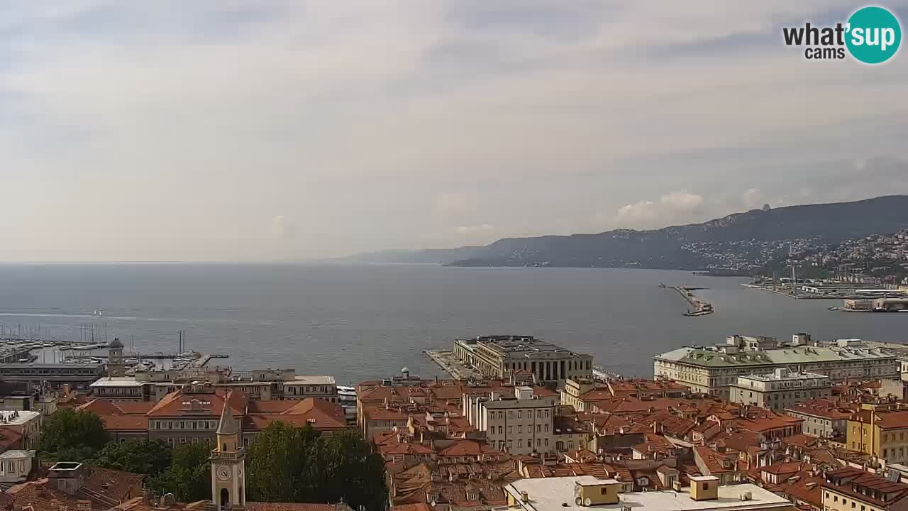 Spletna kamera v živo Trst – Panorama mesta, zaliva, pomorske postaje in gradu Miramar