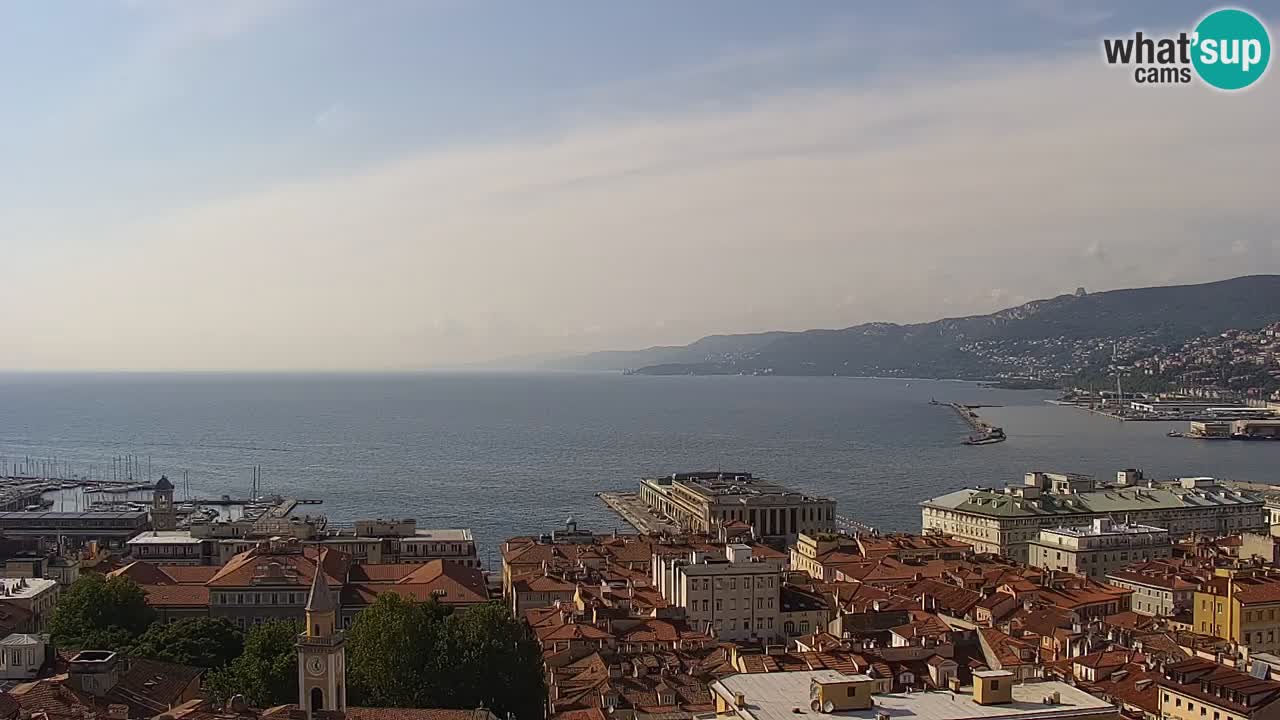 Spletna kamera v živo Trst – Panorama mesta, zaliva, pomorske postaje in gradu Miramar