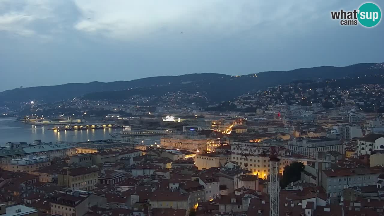 Web kamera Trst uživo – Panorama grada, zaljeva, pomorske postaje i dvorca Miramare