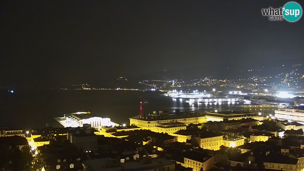 Spletna kamera v živo Trst – Panorama mesta, zaliva, pomorske postaje in gradu Miramar