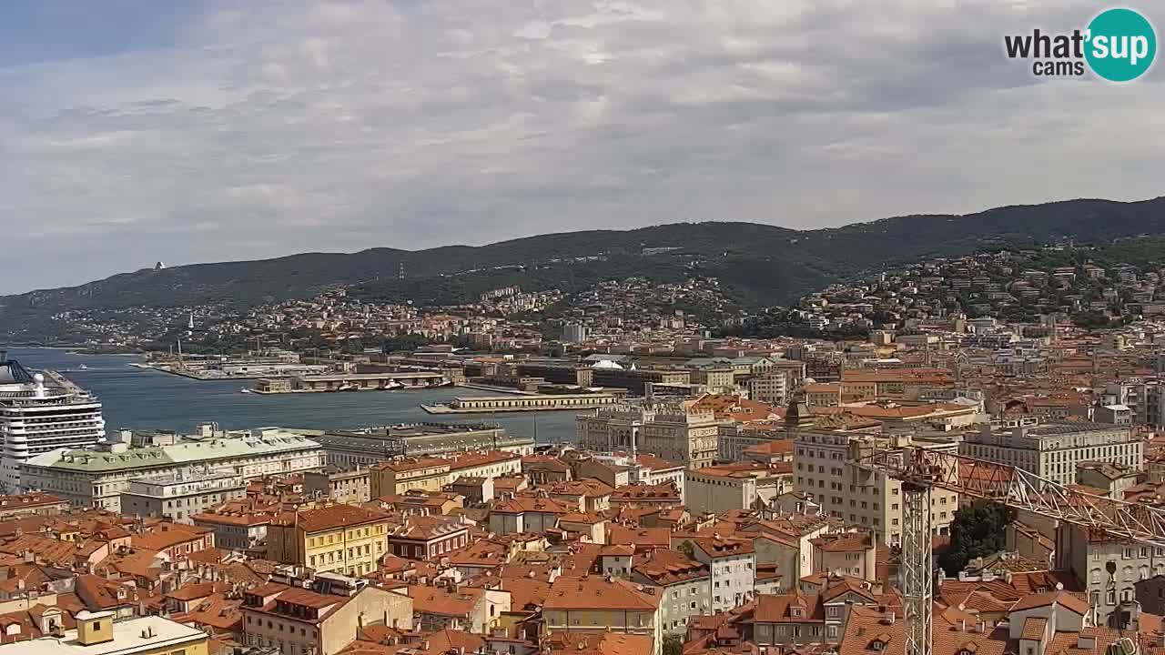 Web kamera Trst uživo – Panorama grada, zaljeva, pomorske postaje i dvorca Miramare
