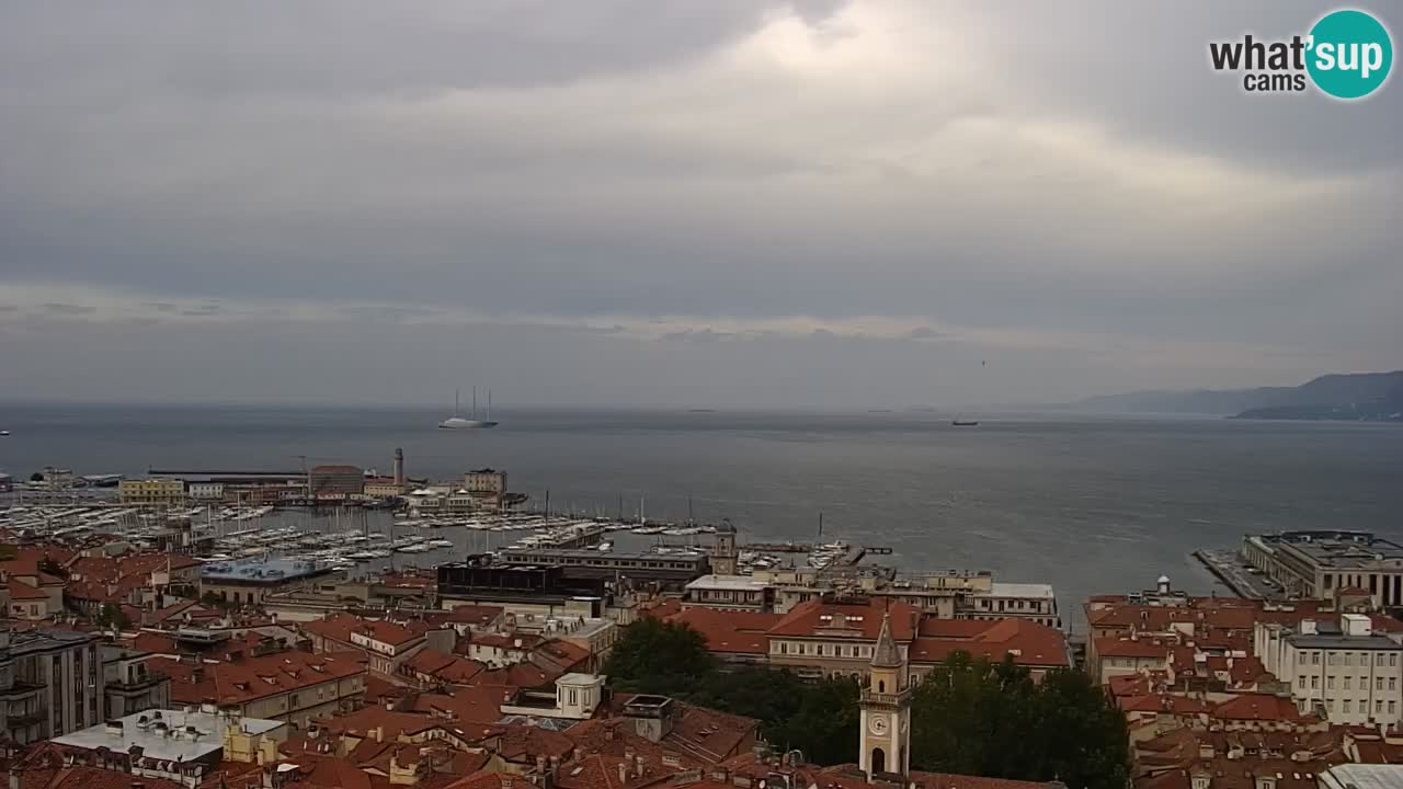 Spletna kamera v živo Trst – Panorama mesta, zaliva, pomorske postaje in gradu Miramar