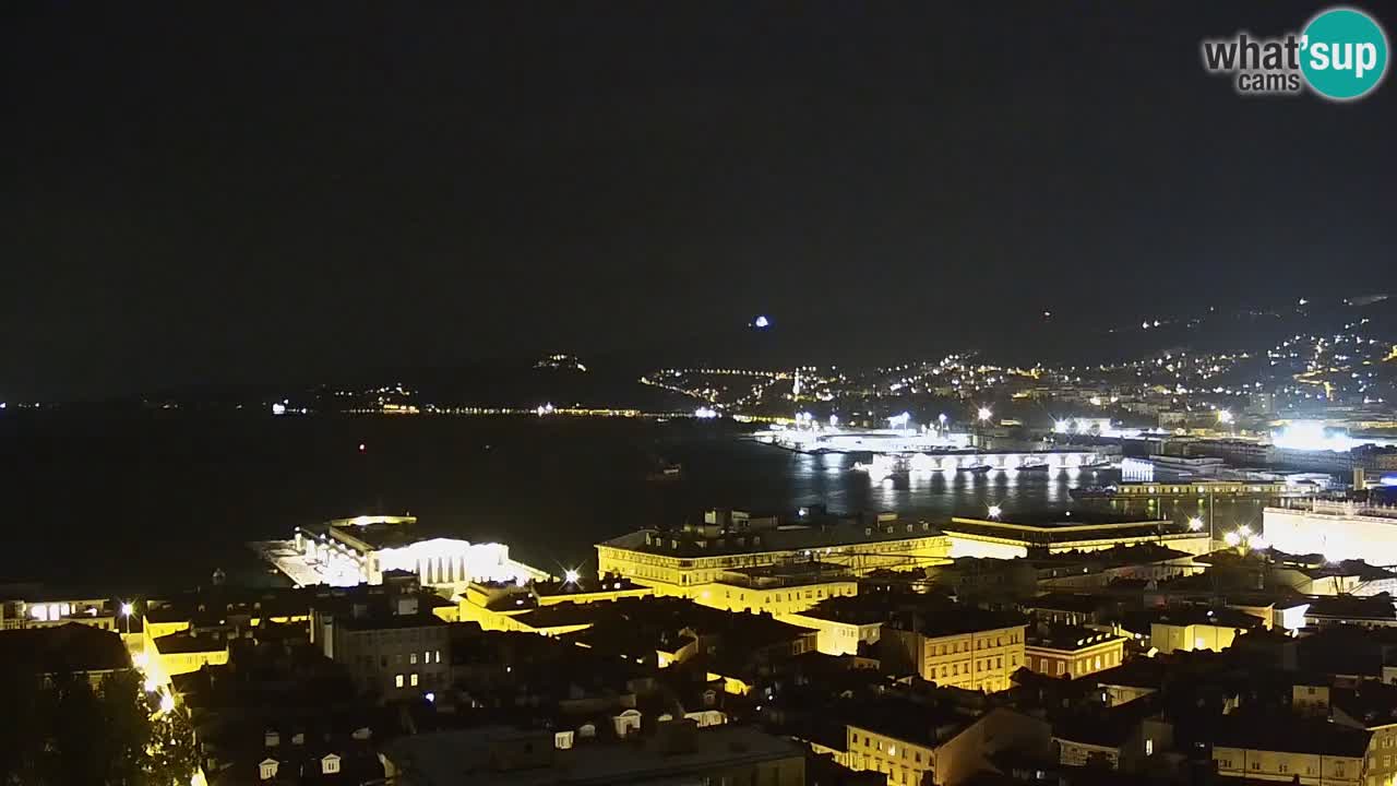 Web kamera Trst uživo – Panorama grada, zaljeva, pomorske postaje i dvorca Miramare