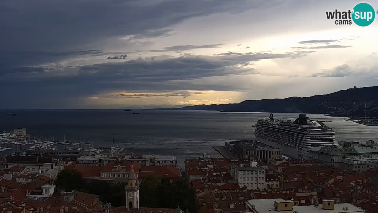 Spletna kamera v živo Trst – Panorama mesta, zaliva, pomorske postaje in gradu Miramar
