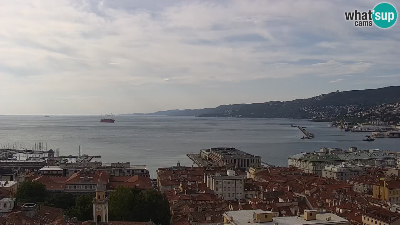Spletna kamera v živo Trst – Panorama mesta, zaliva, pomorske postaje in gradu Miramar