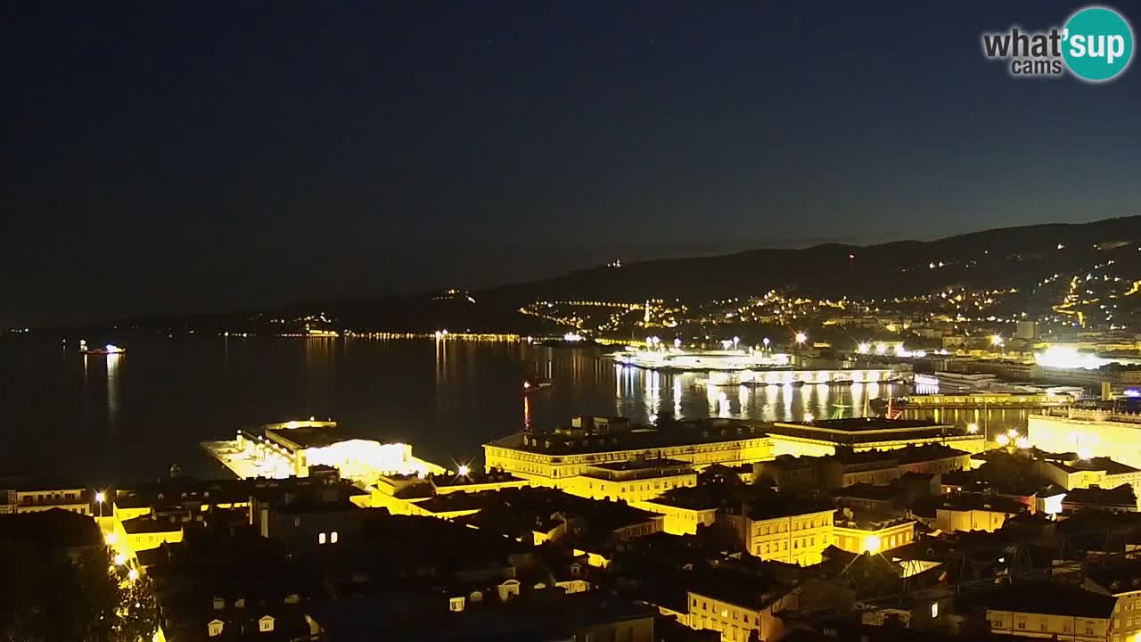Web kamera Trst uživo – Panorama grada, zaljeva, pomorske postaje i dvorca Miramare