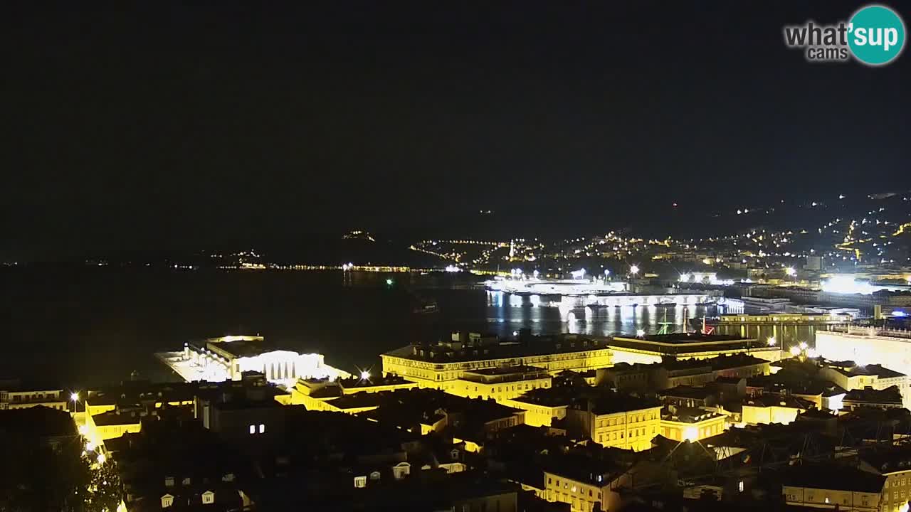 Spletna kamera v živo Trst – Panorama mesta, zaliva, pomorske postaje in gradu Miramar