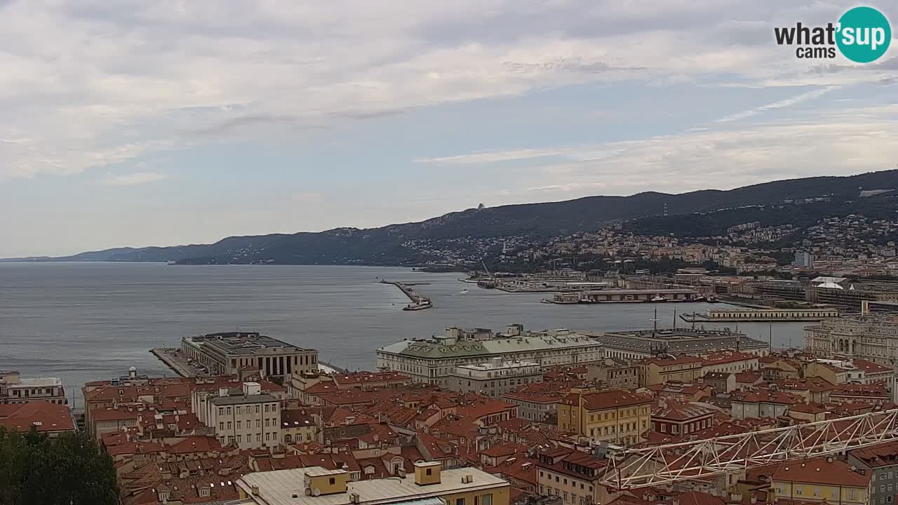 Spletna kamera v živo Trst – Panorama mesta, zaliva, pomorske postaje in gradu Miramar