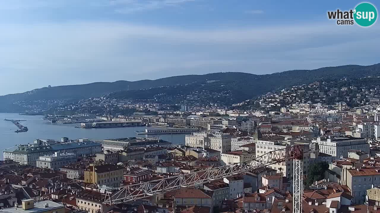 Spletna kamera v živo Trst – Panorama mesta, zaliva, pomorske postaje in gradu Miramar