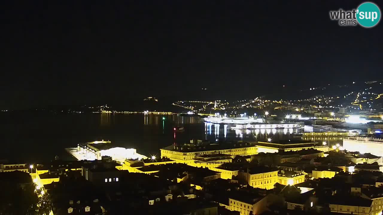 Spletna kamera v živo Trst – Panorama mesta, zaliva, pomorske postaje in gradu Miramar