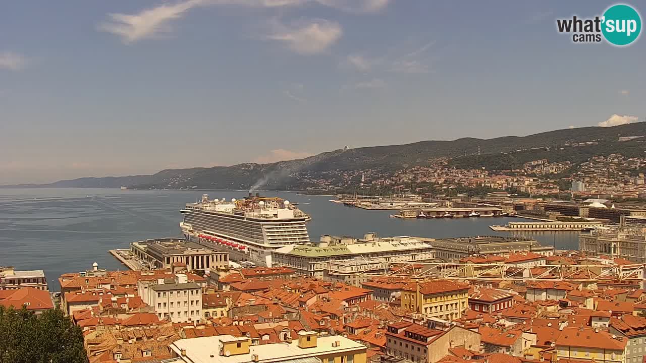 Web kamera Trst uživo – Panorama grada, zaljeva, pomorske postaje i dvorca Miramare