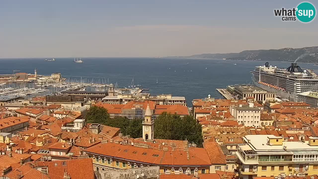 Web kamera Trst uživo – Panorama grada, zaljeva, pomorske postaje i dvorca Miramare