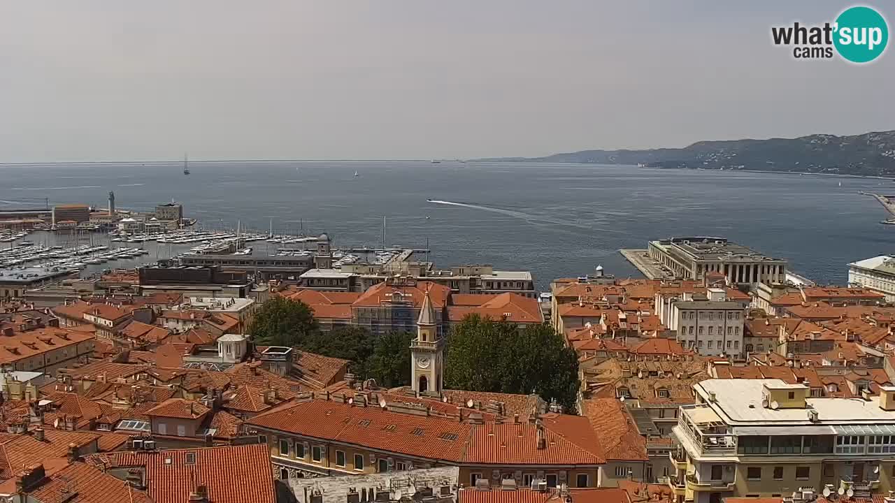 Spletna kamera v živo Trst – Panorama mesta, zaliva, pomorske postaje in gradu Miramar