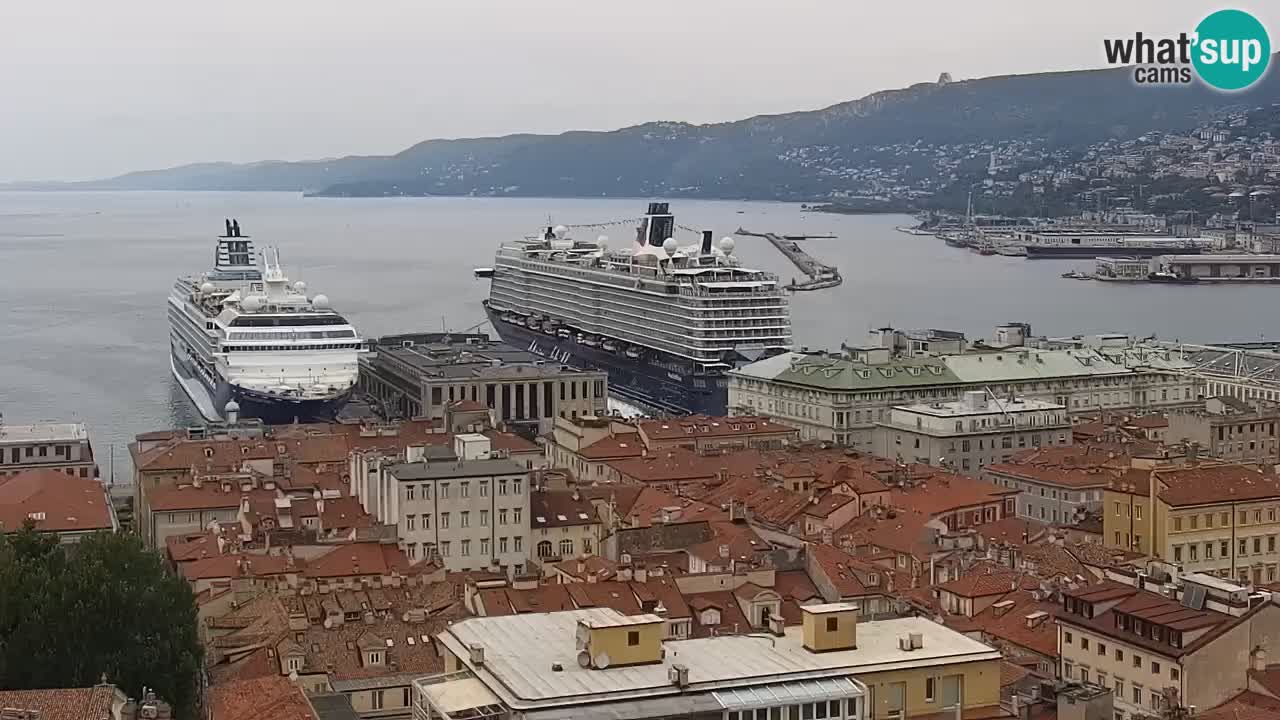 Spletna kamera v živo Trst – Panorama mesta, zaliva, pomorske postaje in gradu Miramar