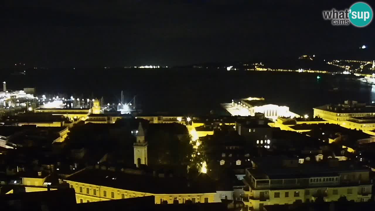 Web kamera Trst uživo – Panorama grada, zaljeva, pomorske postaje i dvorca Miramare