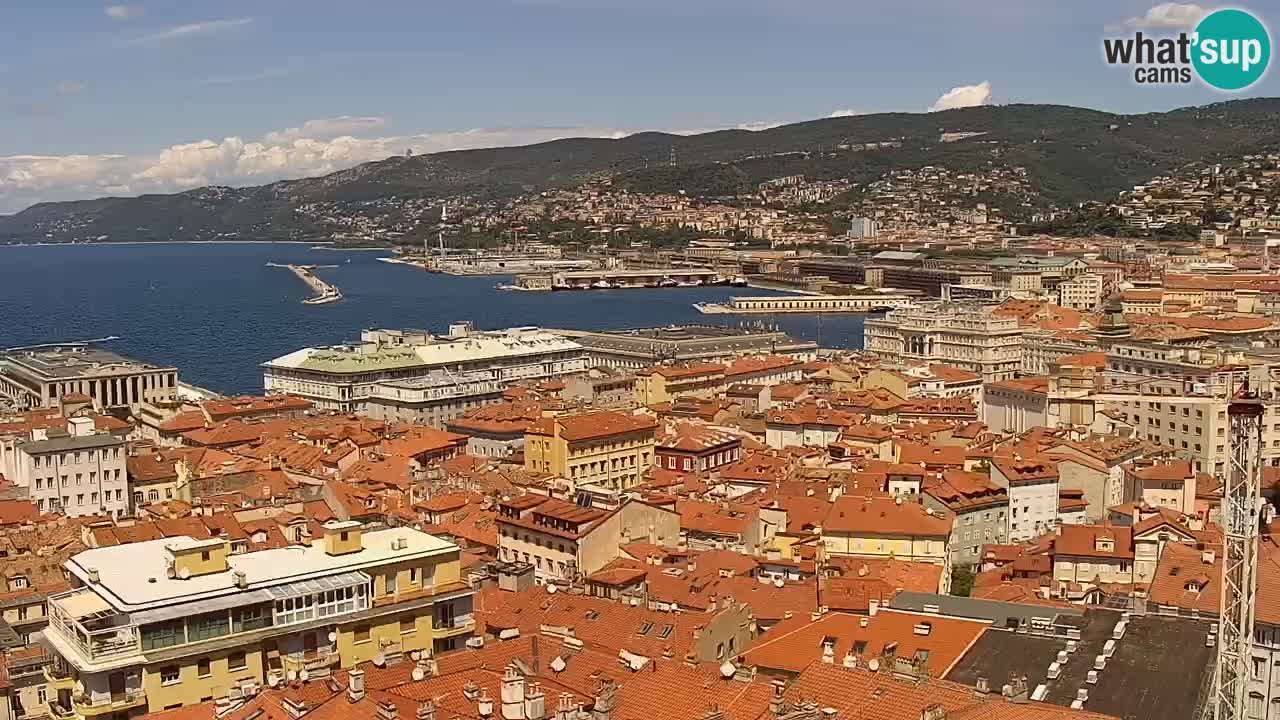 Web kamera Trst uživo – Panorama grada, zaljeva, pomorske postaje i dvorca Miramare