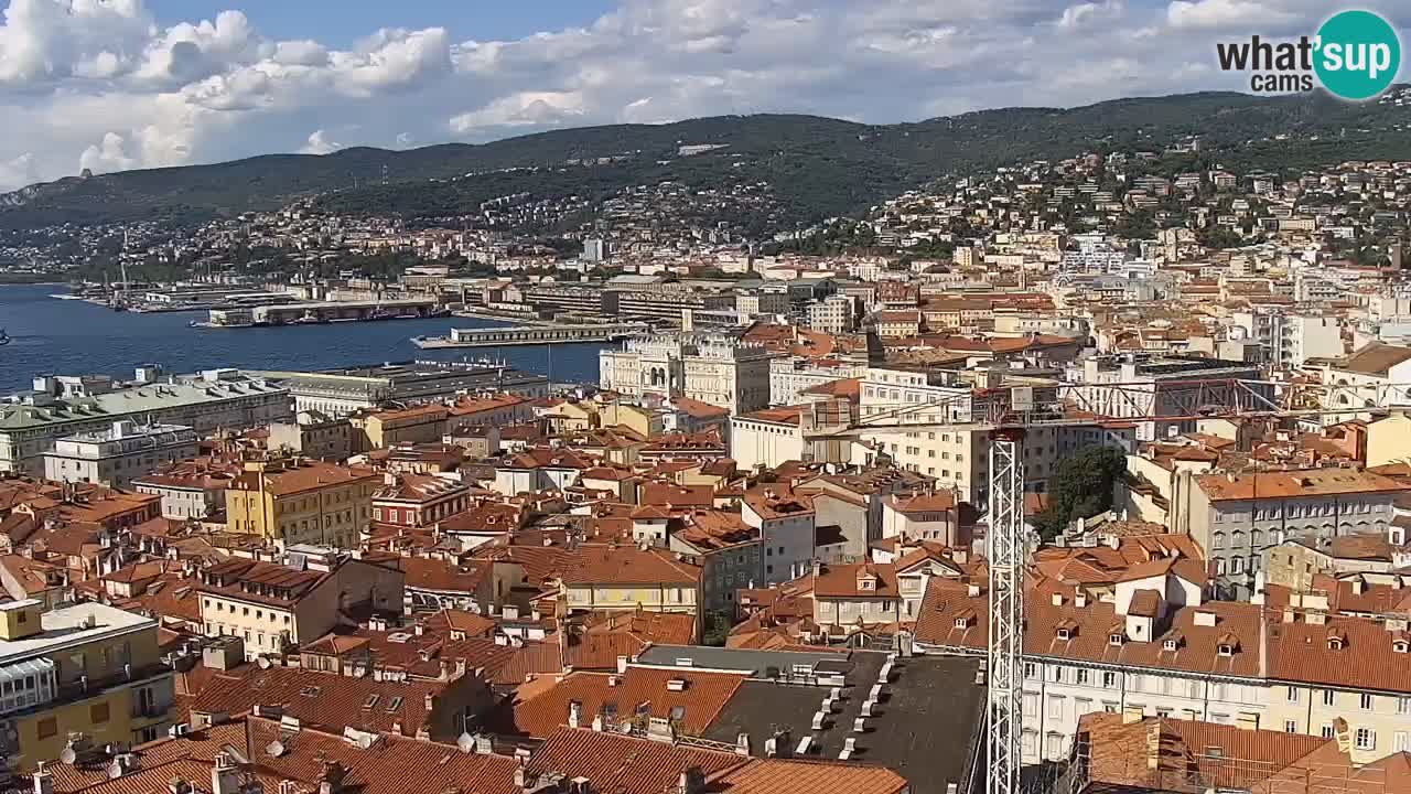 Spletna kamera v živo Trst – Panorama mesta, zaliva, pomorske postaje in gradu Miramar