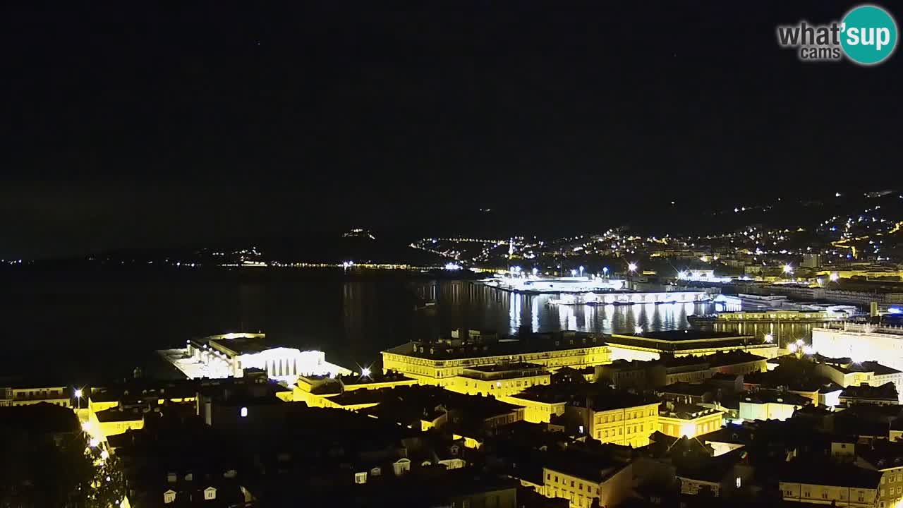 Spletna kamera v živo Trst – Panorama mesta, zaliva, pomorske postaje in gradu Miramar