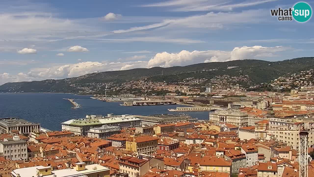 Spletna kamera v živo Trst – Panorama mesta, zaliva, pomorske postaje in gradu Miramar