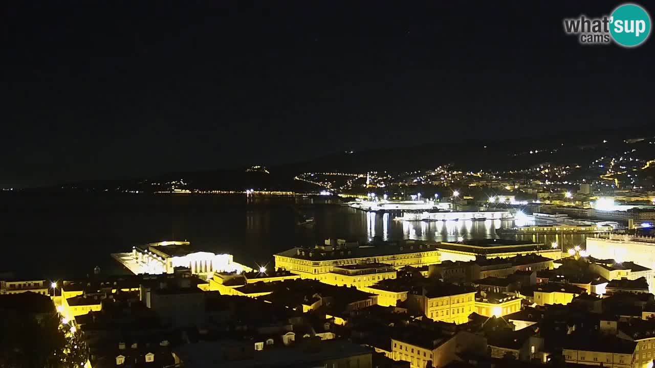 Spletna kamera v živo Trst – Panorama mesta, zaliva, pomorske postaje in gradu Miramar