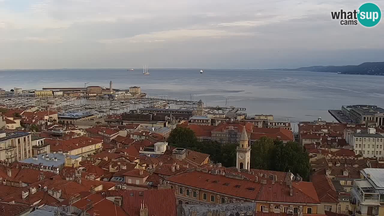 Spletna kamera v živo Trst – Panorama mesta, zaliva, pomorske postaje in gradu Miramar