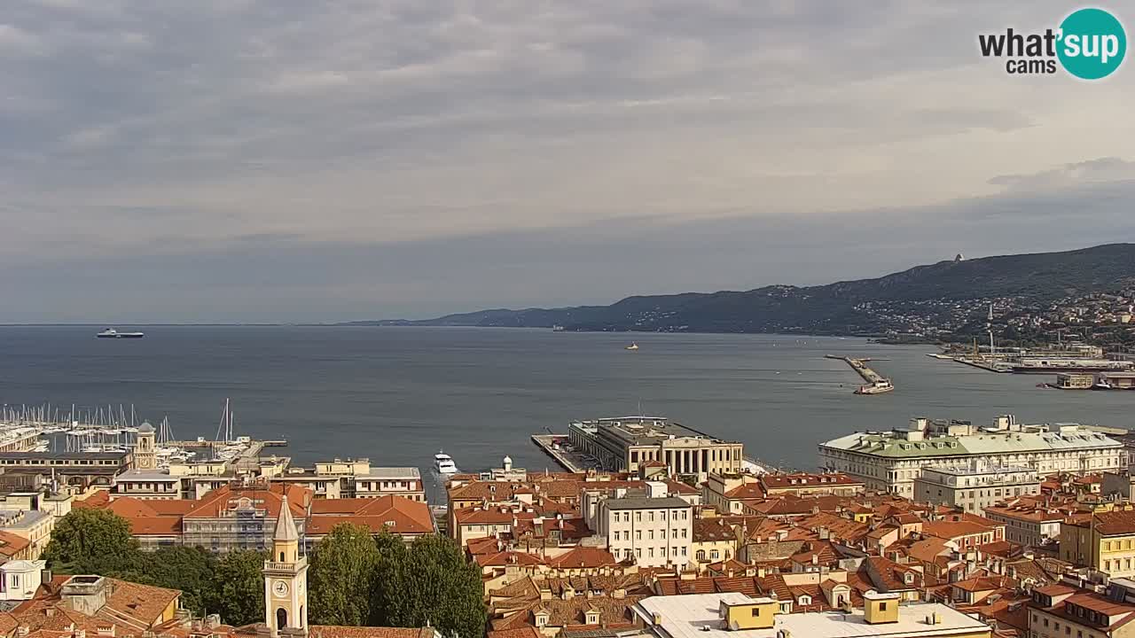 Web kamera Trst uživo – Panorama grada, zaljeva, pomorske postaje i dvorca Miramare